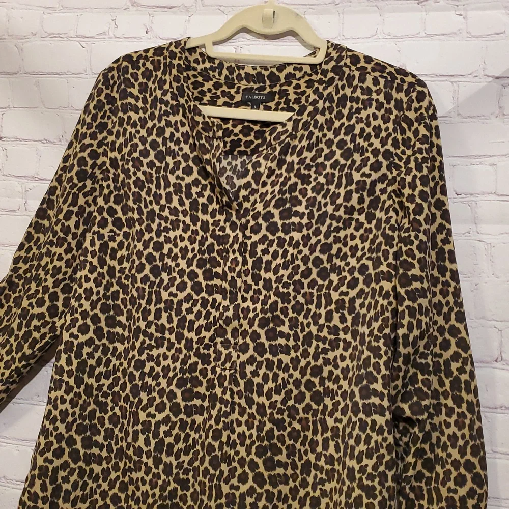 Talbots Long Sleeve Leopard Print Popover Blouse Animal Print - Picture 2 of 5